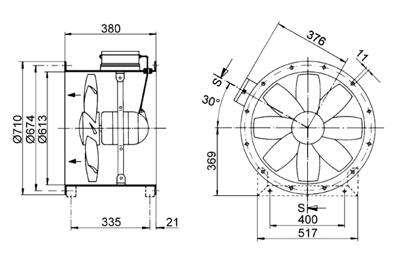 DZR 60/6 A-Ex IM0009136.PNG Ventilateur de gaine hélicoïde, DN 600, courant triphasé, antidéflagrant