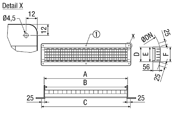 LGR 32/6 IM0009299.PNG Internal grille for ventilation and air extraction for installation in ducts, sheet steel, galvanised, max. 200 m³/h