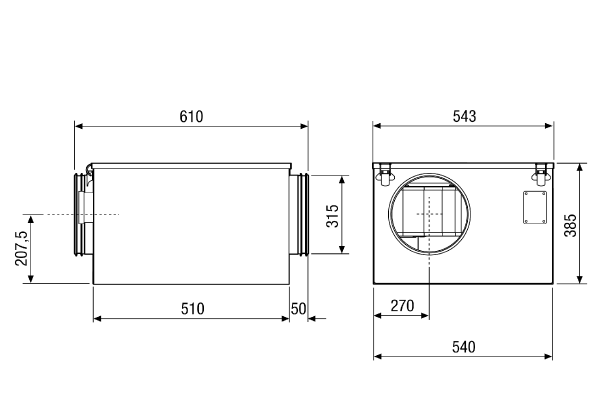 ESR 31-2 IM0009597.PNG Zvučno izolirana ventilacijska kutija, DN 315, jednofazna struja
