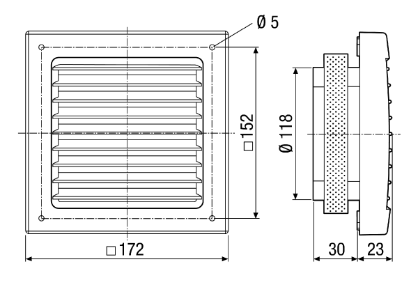 SG 120 IM0010037.PNG Plastic external grille for ventilation and air extraction, DN 120
