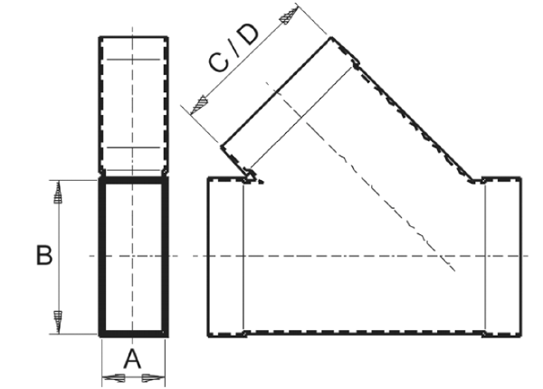 AZ45H55/110/55/110 IM0010378.PNG Coude de bifurcation 55/110 sur 55/110, 45°,
