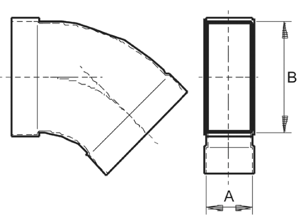 KB45H/55/110 IM0010476.PNG Coude pour gaine rectangulaire 55/110, 45°, horizontal,