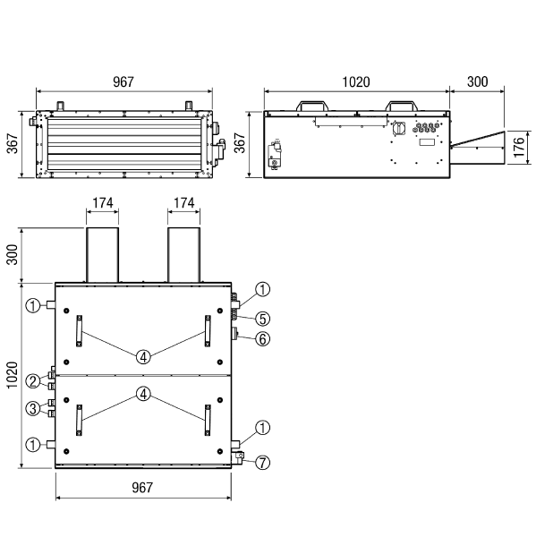 KFR 9030-K IM0011039.PNG Boîte plate insonorisée pour air entrant avec ventilateur centrifuge, volet de fermeture, filtre à air et  réchauffeur d'air à eau et registre de refroidissement, gaine de dimension 900 mm x 300 mm