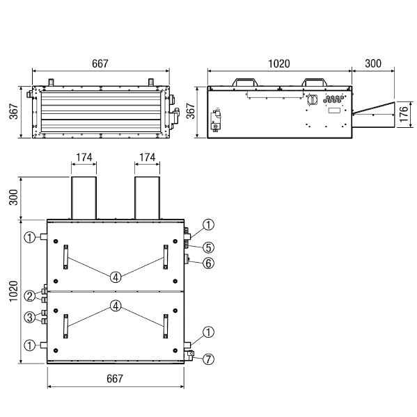 KFR 6030-K IM0011040.PNG Boîte plate insonorisée pour air entrant avec ventilateur centrifuge, volet de fermeture, filtre à air et  réchauffeur d'air à eau et registre de refroidissement, gaine de dimension 600 mm x 300 mm