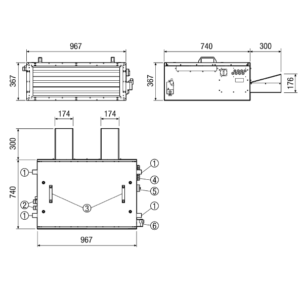 KFR 9030 IM0011043.PNG Boîte plate insonorisée pour air entrant avec ventilateur centrifuge, volet de fermeture, filtre à air et  réchauffeur d'air à eau, gaine de dimension 900 mm x 300 mm