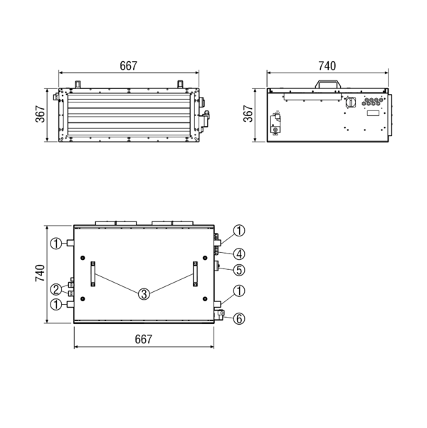 KFD 6030 IM0011044.PNG Schallgedämmte Flachbox für Zuluft mit Diagonal-Ventilator, Verschlussklappe, Luftfilter und Wasser-Lufterhitzer, Kanalmaß 600 mm x 300 mm