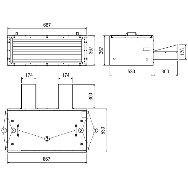 KFR 6030-A IM0011050.PNG Izolowany akustycznie płaski wentylator skrzynkowy do powietrza wywiewanego z wentylatorem odśrodkowym i żaluzją z siłownikiem, wymiar kanału 600 mm x 300 mm