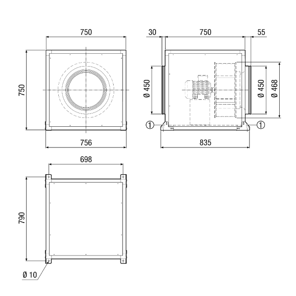 ESQ 45/4 IM0011110.PNG Odhlučněný radiální ventilátor pro vnitřní montáž, jednofázový, DN 450