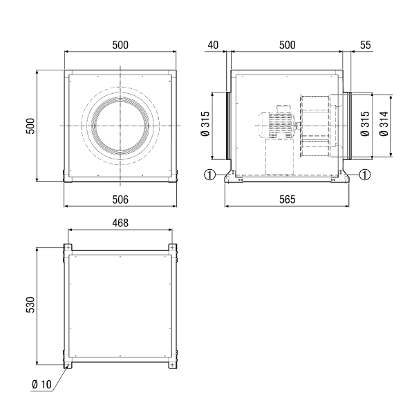 DSQ 31/4 IM0011113.PNG Zvučno izolirani radijalni ventilator za unutrašnju montažu, trofazna struja, DN 315
