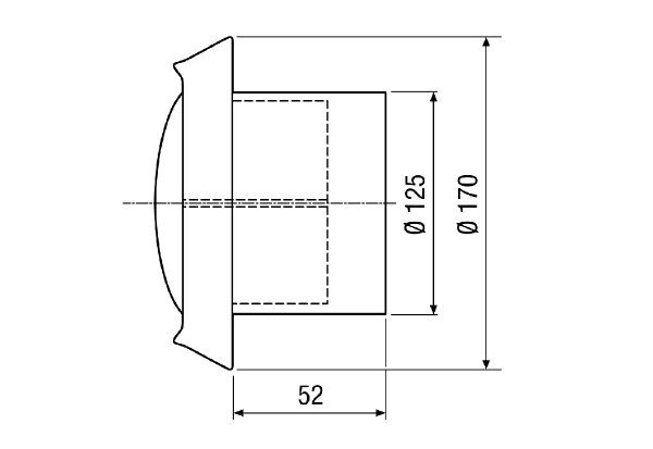 TM-V2A 12 IM0011469.PNG Bouche d'extraction-insufflation pour air entrant et air sortant, acier inoxydable, avec anneau d'encastrement, DN 125, pour ventilation domestique max. 60 m³/h