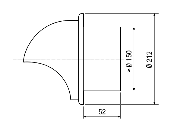 LH-V2A 15 IM0011479.PNG Cowl for external or outgoing air, stainless steel, DN 150
