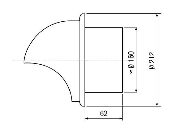 LH-V2A 16 IM0011481.PNG Cowl for external or outgoing air, stainless steel, DN 160