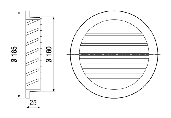 MGR 160 alu IM0011485.PNG Round weather protection grille for DN 160 ducts, aluminium