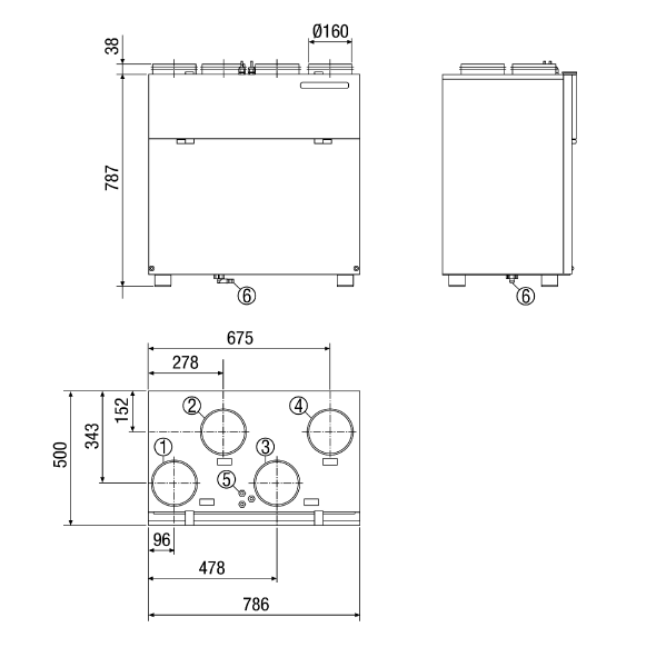 WR 300 IM0011807.PNG Centrální ventilační přístroj s vysoce efektivním ziskem zpětného tepla přes křížový protiproudý výměník, EC motory s konstantní regulací průtoků, intervalový provoz, 80 - 300 m³/h, 4 x DN 160, včetně regulace RLS 1 WR, schválení DIBT a pro pasivní domy, lze připojit ke KNX