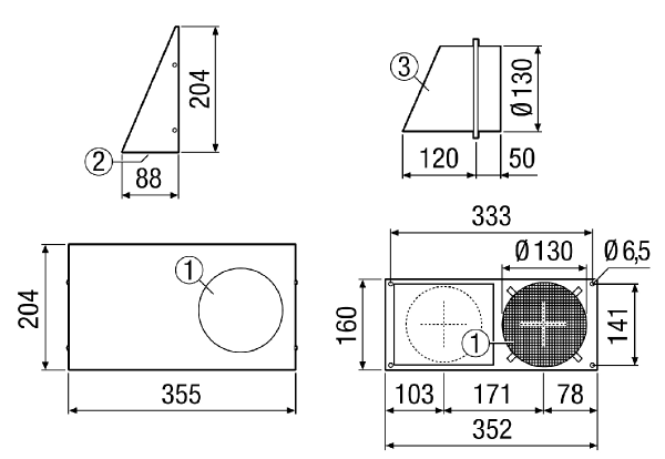 KWH 12 L IM0012808.PNG Raccord mural combiné, DN 125, air extérieur côté gauche