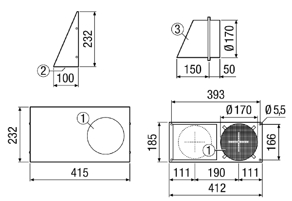 KWH 16 L IM0012812.PNG Combi-wall connections, DN 160, outside air left-handed, suitable for MAICOTherm, DN 125
