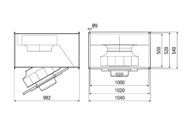 DPK 56 EC IM0013489.PNG Radijalni kanalni ventilator s motorom s oznakom EC, trofazna struja, veličina kanala 1000 mm x 500 mm