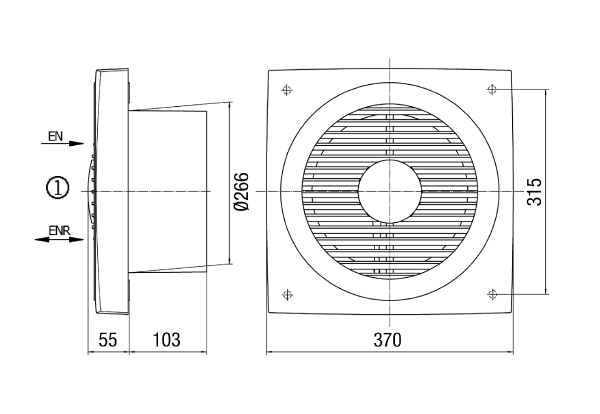 ENR 25 IM0013778.PNG Ventilateur mural encastrable hélicoïde pour insufflation et évacuation d'air, DN 250