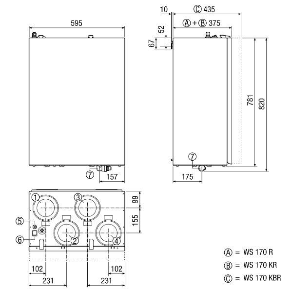 WS 170 KBR IM0014318.PNG Прибор централизованной вентиляции с очень эффективной рекуперацией тепла через перекрестный противоточный теплообменник, двигатели EC с регулированием для поддержания постоянного объемного расхода, линии приточного и вытяжного воздуха справа, 4 x DN 125, вкл. нагреватель для защиты от замораживания, байпас и пульт управления RLS 1 WR, мобильное управление с помощью приложения, сертификат DIBT и сертификат "пассивного дома", 40-160 м³/ч, 23-46 м³/ч в интервальном режиме, возможно подключение к KNX и EnOcean, для присоединения спирально-навивных труб (заказываются в качестве принадлежностей) необходимо 4 вставных соединителя SVR 125 или отвод 90° В90-125