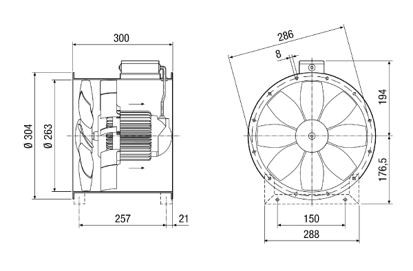 DZL 25/2 B IM0014387.PNG Axiális csőventilátor DN 250, háromfázisú váltóáram