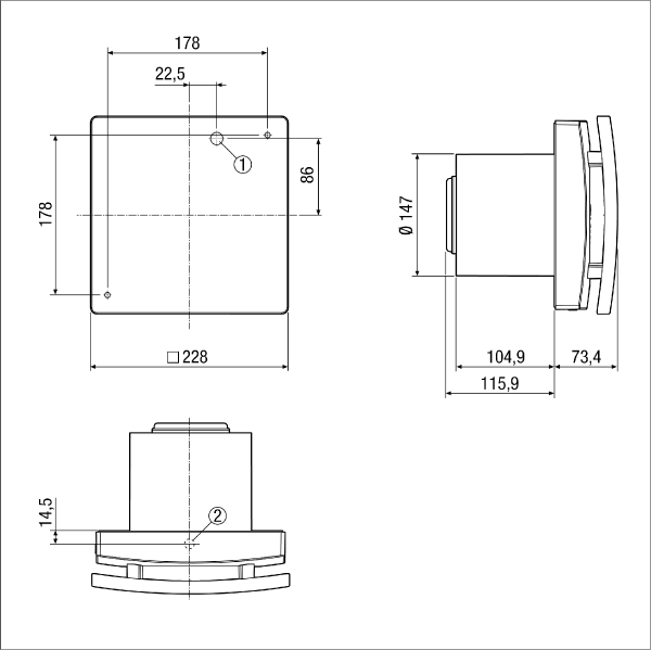 ECA 150 ipro IM0014643.PNG Dwustopniowy wentylator do małych pomieszczeń, DN 150, wersja standardowa