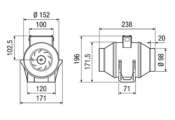 ERK 100 IM0014892.PNG Diagonal fan for duct installation, DN 100, one-level
