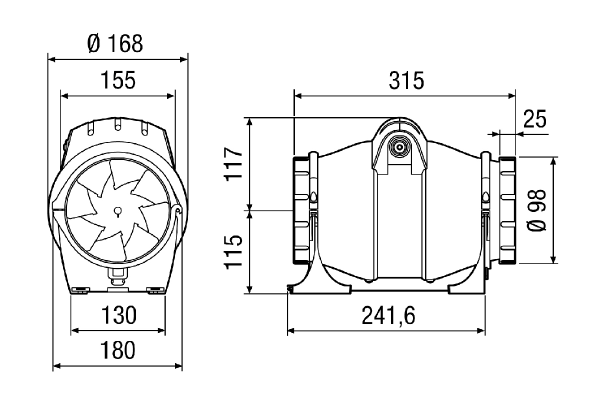 ERK 100 ST IM0014894.PNG Diagonal fan, for duct installation, two-level, particularly powerful model with overrun relay, adjustable from 3 to 15 minutes