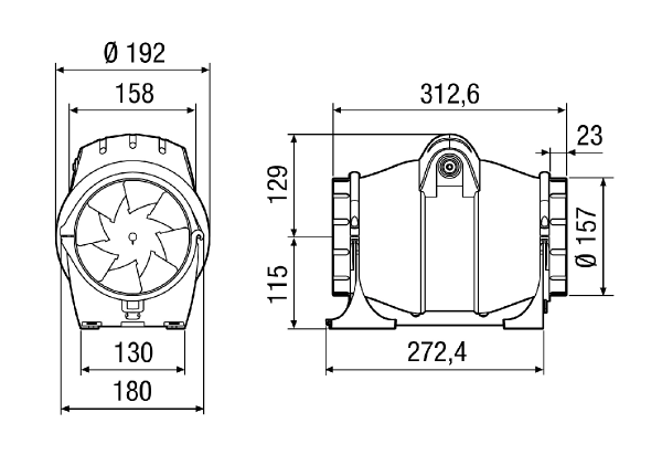 ERK 160 IM0014900.PNG Diagonal fan for duct installation, DN 160, two-level