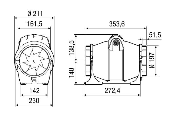 ERK 200 IM0014902.PNG Diagonal fan for duct installation, DN 200, three-level