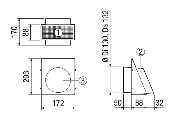 KW-FL 12W IM0015579.PNG Outgoing air wall supports, DN 125, colour pure white, similar to RAL 9010