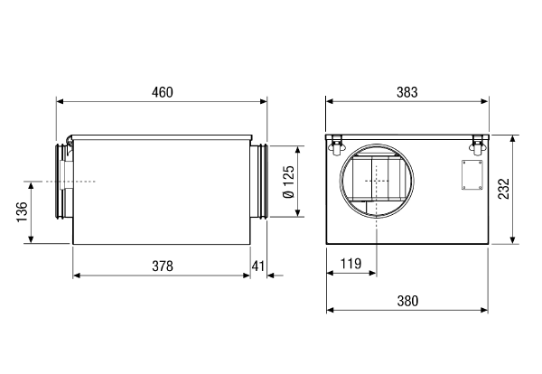 ESR 12 EC IM0016620.PNG Sound-insulated ventilation box with EC motor and swivelling fan, DN 125, alternating current