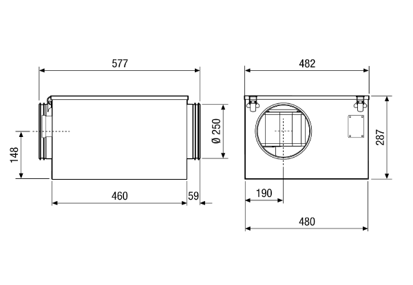ESR 25 EC IM0016622.PNG Sound-insulated ventilation box with EC motor and swivelling fan, DN 250, alternating current
