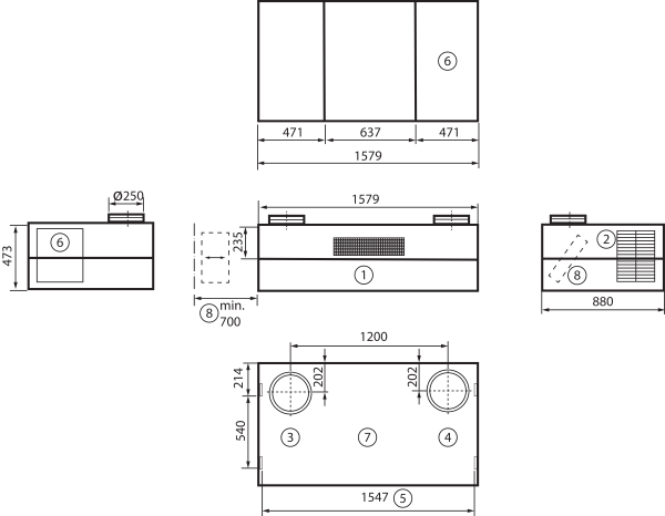 geniovent.x 600 H D-G-SO IM0016890.PNG Dezentrales RLT Gerät mit sehr hoher Wärmerückgewinnung.  Mit Kreuz-Gegenstrom-Wärmetauscher und Vorheizregister, Außen- und Fortluftanschlüsse nach oben, Ausblasung oben, komplett verkleidet. CO2-Sensor im Gerät integriert. Mit App zur mobilen Geräte-Ansteuerung