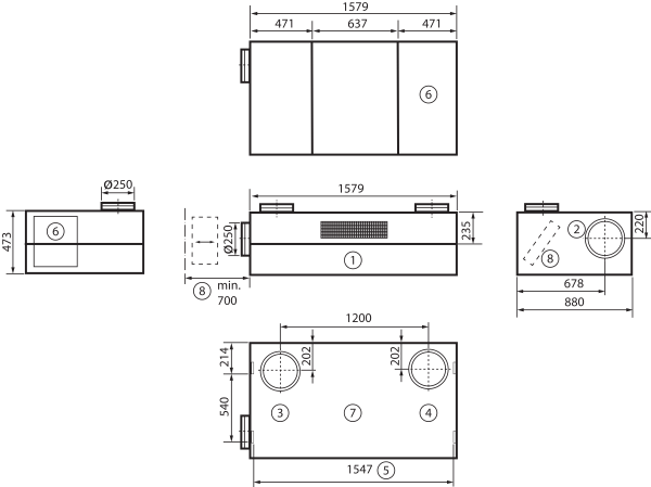 geniovent.x 600 H D-G-K2 IM0016892.PNG Dezentrales RLT Gerät mit sehr hoher Wärmerückgewinnung.  Mit Kreuz-Gegenstrom-Wärmetauscher und Vorheizregister, Außen- und Fortluftanschlüsse nach oben, Abluft über Kanal, Zuluft am Gerät, Zuluftseite und Elektroseite mit Paneele verkleidet. CO2-Sensor im Gerät integriert. Mit App zur mobilen Geräte-Ansteuerung