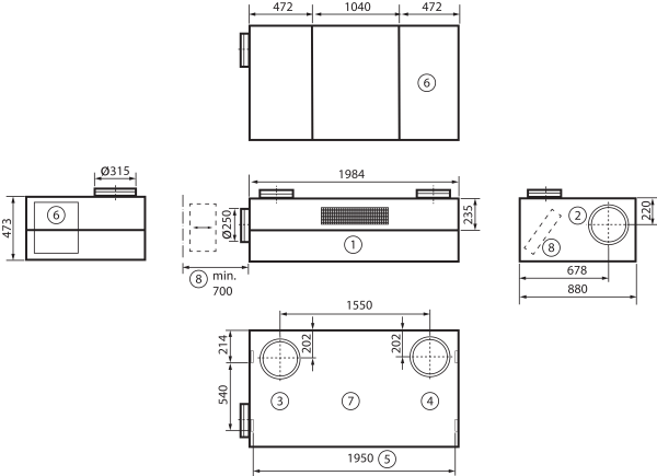 geniovent.x 900 H D-E-K2 IM0016897.PNG Niecentralne urządzenie RLT z bardzo wysokim odzyskiem ciepła. Z entalpicznym wymiennikiem ciepła, przyłączami powietrza zewnętrznego i odprowadzanego do góry, powietrzem odprowadzanym przez kanał, powietrzem nawiewanym do urządzenia, stroną nawiewną i elektryczną wyłożoną panelami. Czujnik CO² zintegrowany z urządzeniem. Z aplikacją do sterowania urządzeniem mobilnym