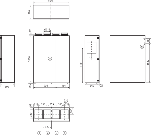 geniovent.x 600 S DR-E-K3 IM0016904.PNG Децентрализованный прибор RLT чисто белого цвета типа RAL 9010 с очень высокой эффективностью рекуперации тепла. С энтальпийным теплообменником, присоединением вверх, наружный воздух справа, канал для приточного и вытяжного воздуха, датчик CO2 встроен в прибор. С приложением для мобильного управления приборами