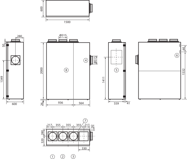geniovent.x 600 S BR-G-K3 IM0016906.PNG Dezentrales RLT Gerät in reinweiß ähnlich RAL 9010 mit sehr hoher Wärmerückgewinnung. Mit Kreuz-Gegenstrom-Wärmetauscher und Vorheizregister, Anschluss durch Brüstung, Außenluft rechts, Fortluft oben, Zu- und Abluft über Kanal, CO2-Sensor im Gerät integriert. Mit App zur mobilen Geräte-Ansteuerung