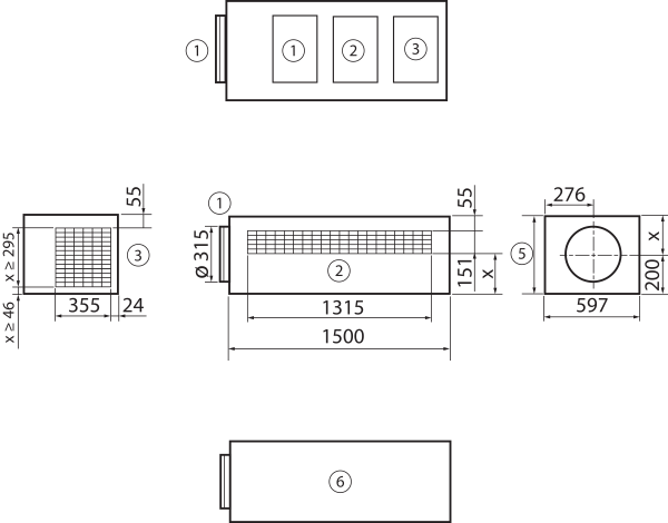 TB GVX600/900S IM0016907.PNG Caisson « topbox » pour une installation à soufflage et aspiration libres. Pour geniovent.x 600 / 900 S avec grille pour air entrant et sortant et passage d'air rejeté