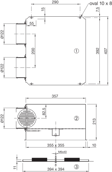 WP 101S 125 394 IM0017051.PNG Boîte à bornes à passage hélicoïdal pour la taille 394 x 394 mm.