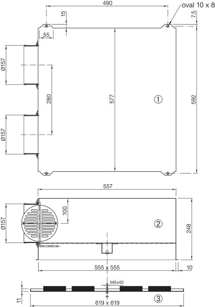 WP 101S 160 619 IM0017052.PNG Boîte à bornes de raccordement à passage hélicoïdal pour dimensions 619 x 619 mm