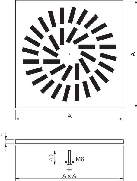WT 120 619 IM0017065.PNG Diffuseur à jet hélicoïdal pour air entrant et sortant, WT 120 619 adapté au caisson de raccordement WP 101S 160 619 (N° de réf. 0044.0426)