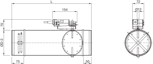 VSR 100 IM0017122.PNG Régulateur de débit d'air variable (VAV) ronde avec régulateur électronique et capteur de pression différentielle intégré, DN 100. Sans entretien. Réglage très simple de la valeur de consigne (Vmin/Vmax) par moyen d'un outil de service en option (AX-VSR-Tool ZTH) ou via un smartphone Android avec l'application Belimo Assistant via l'interface NFC.