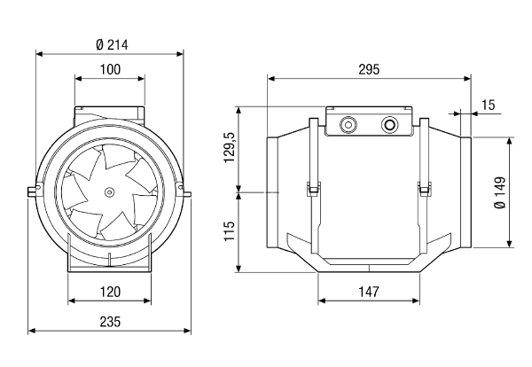HDR 15 EC IM0017356.PNG Diagonal fan for duct installation, DN 150, motor with EC technology, three-level