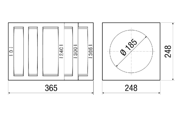 PP 45 MB IM0017721.PNG Isolierter Mauerblock als optionales Zubehör für die Rohbauhülse PP 45 RHK bzw. PP 45 RHL, ersetzt im Neubau die Kernbohrung, in der Tiefe kürzbar auf 300 mm oder 240 mm