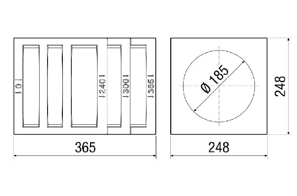 PP 45 MB IM0017721.PNG Izolovaný zední blok jako volitelné příslušenství pro hrdlo pro hrubou stavbu RH 160 nebo RH 160 L, nahrazuje vrtaný průchod stěnou, lze zkrátit na hloubku 300 mm nebo 240 mm