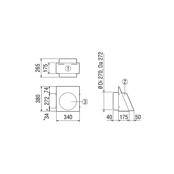 KW-FL 25E IM0017736.PNG Outgoing air wall connection, DN 250, colour brushed stainless steel