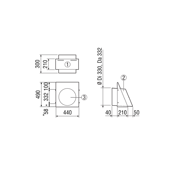 KW-FL-31E IM0017737.PNG Outgoing air wall connection, DN 315, colour brushed stainless steel