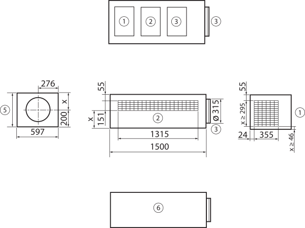 TB GVX600/900S IM0018004.PNG Caisson « topbox » pour une installation à soufflage et aspiration libres. Pour geniovent.x 600 / 900 S avec grille pour air entrant et sortant et passage d'air rejeté