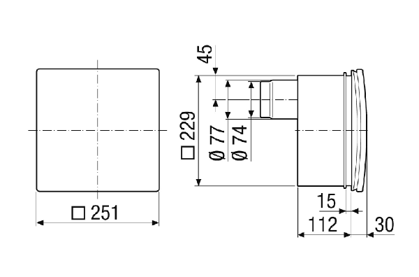 ER-UP/GH IM0018435.PNG Boîtier encastré avec raccord de soufflage arrière en plastique pour recevoir un ventilateur ER 60 E / ER 100 E, ou un raccordement de pièce secondaire à droite / à gauche / en bas possible