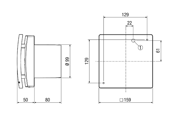 ECA 100 ipro VZC IM0019025.PNG Dwustopniowy wentylator do małych pomieszczeń z nastawianym opóźnieniem włączenia i czasem wybiegu, DN 100